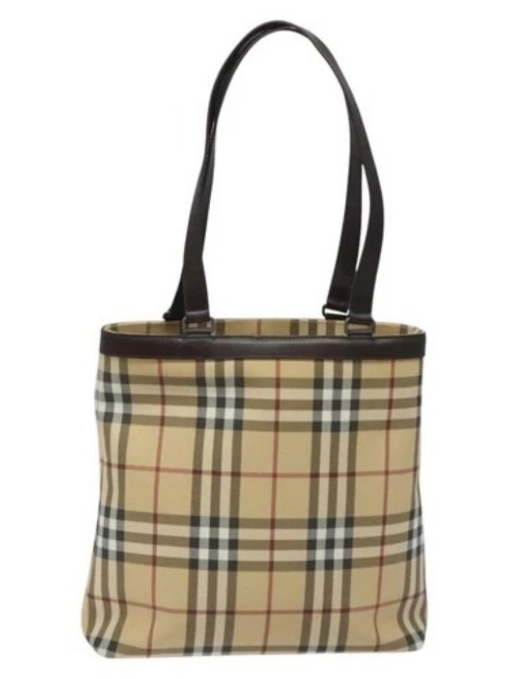 BURBERRY Nova Check Tote Bag PVC Leather Beige Brown Auth BA401 - Picture 2 of 16